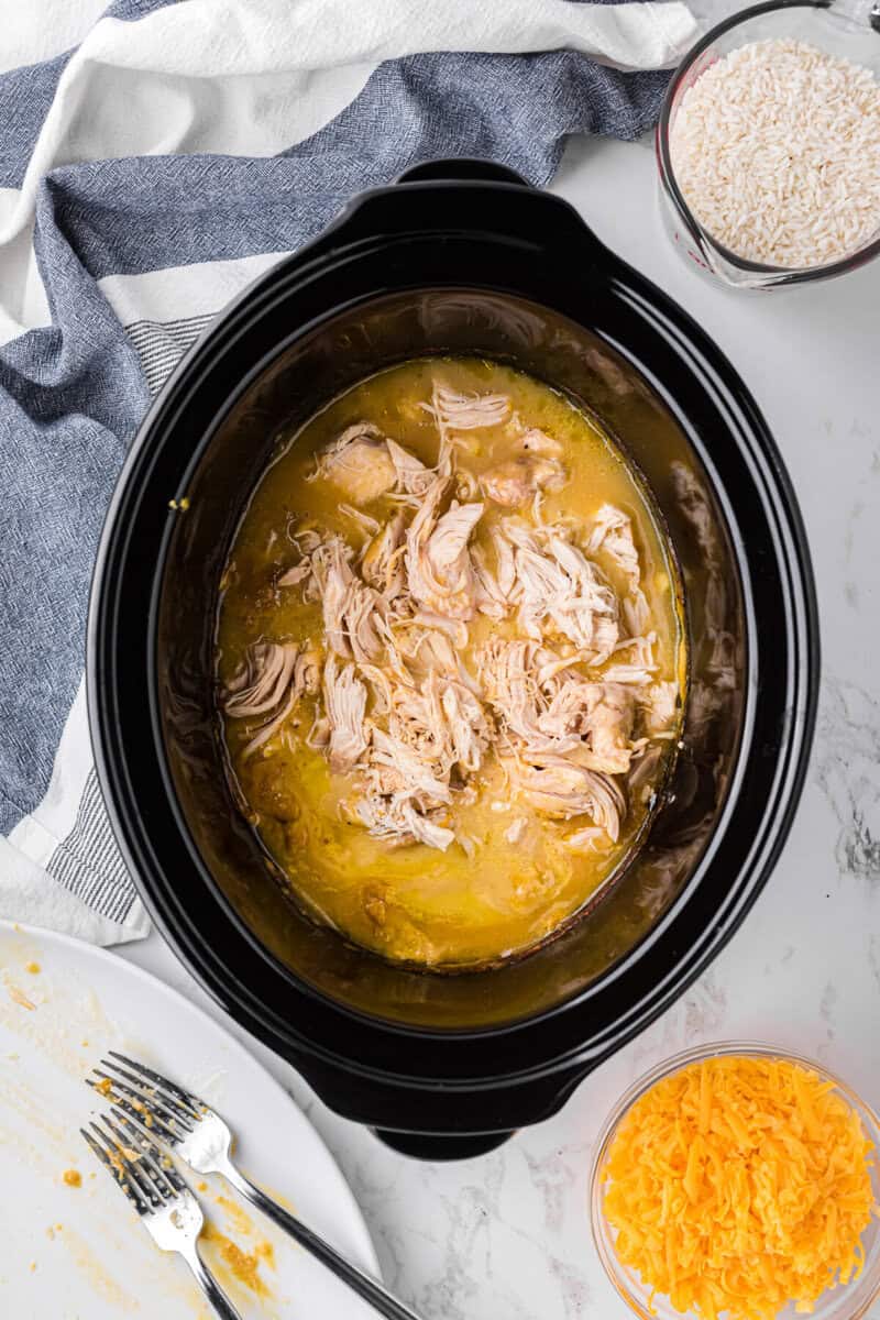 shredded chicken in the slow cooker.