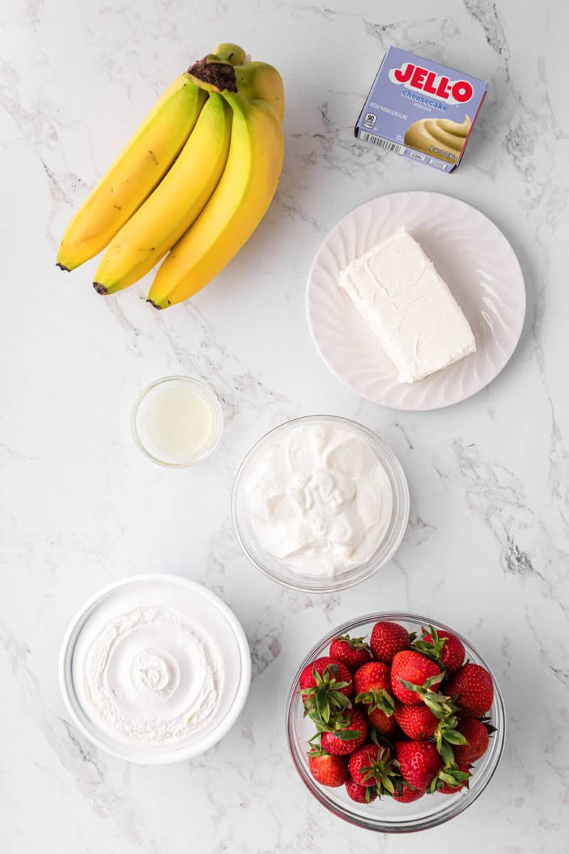 ingredients for the Strawberry Banana Cheesecake Salad.