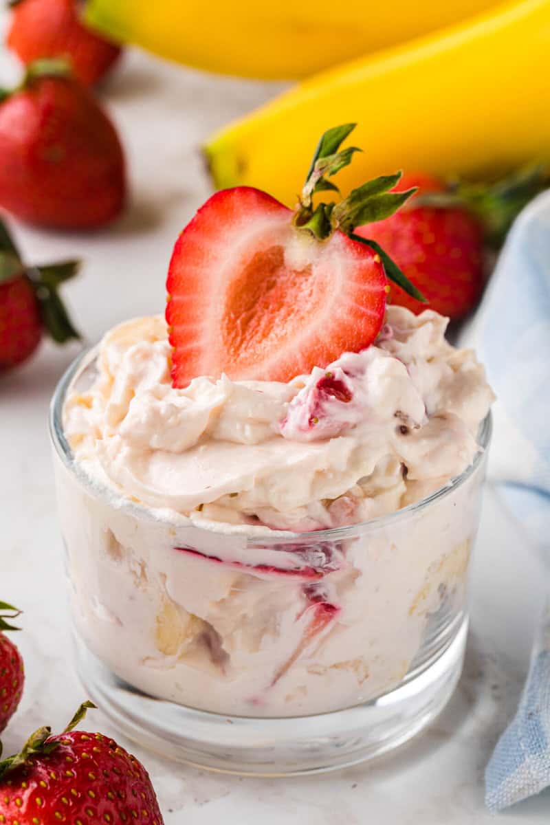 individual serving of the Strawberry Banana Cheesecake Salad.