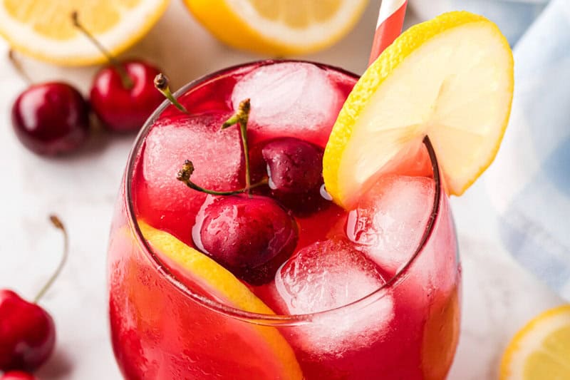 top down view of the Cherry Lemonade in a glass.