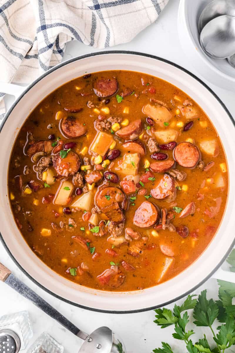 Cowboy Stew in the pot cooking.