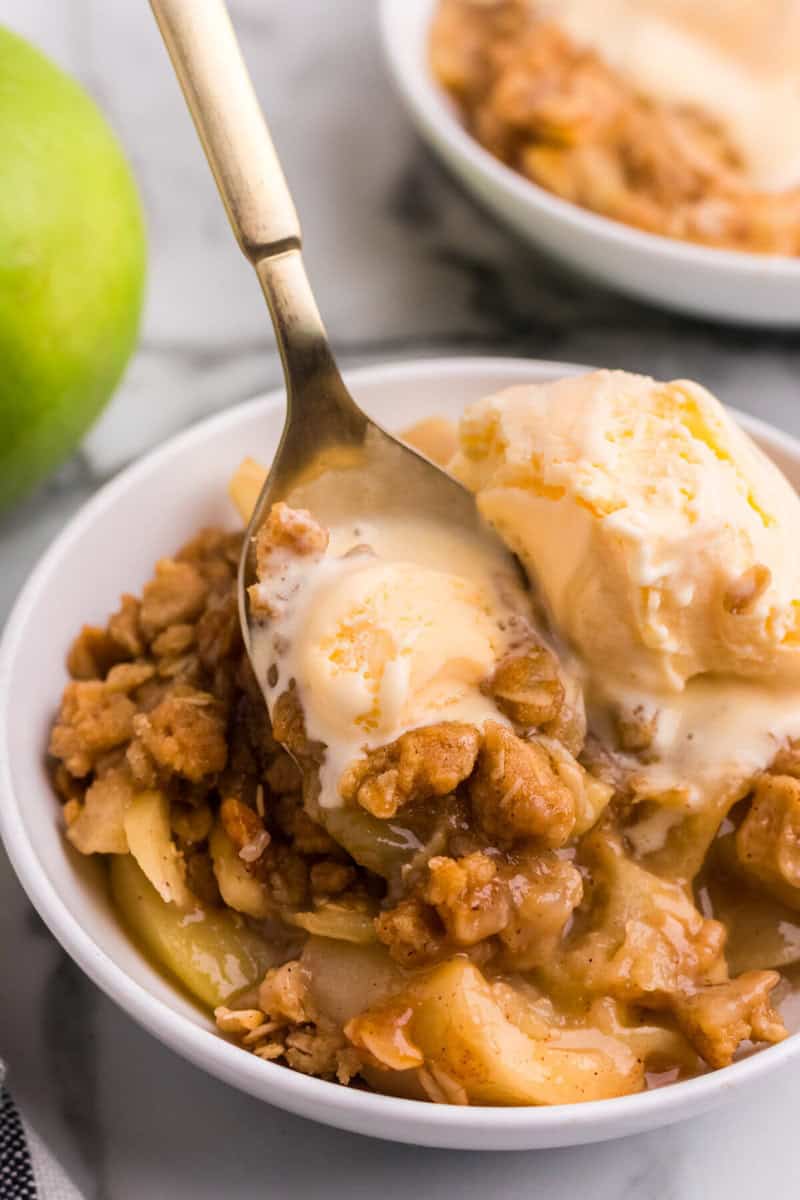 closeup of a serving of the Apple Crisp.