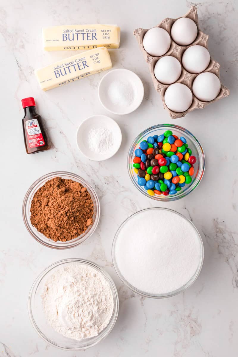 ingredients for the M&M Brownies.