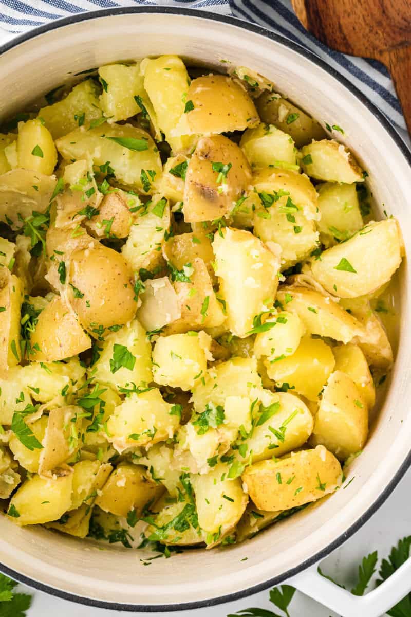 Parsley Potatoes cooked in a pot.