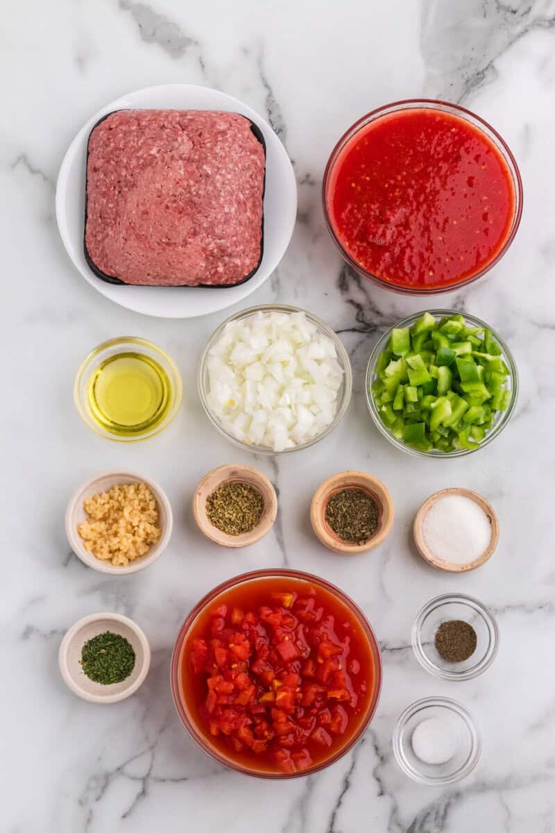 ingredients for slow cooker spaghetti sauce.