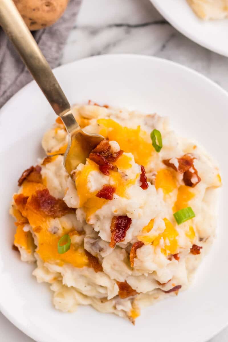 top-down view of twice baked mashed potatoes.