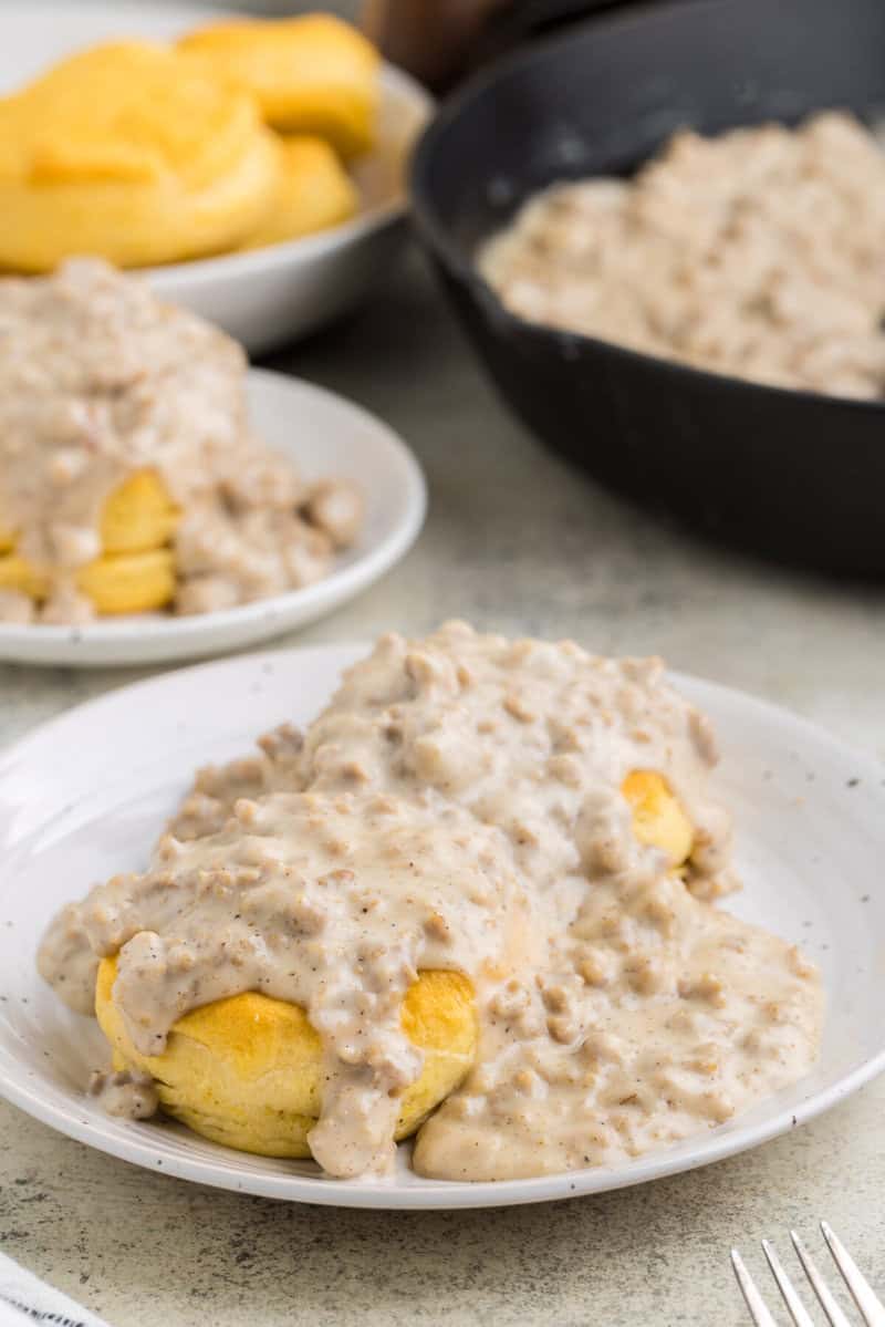 sausage gravy on top of biscuits.