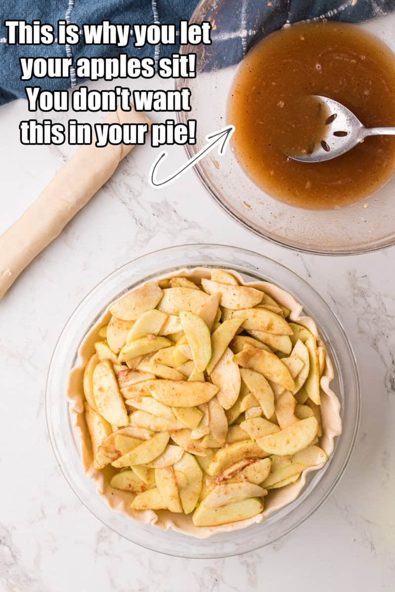 apple pie filling in the bottom crust layer.