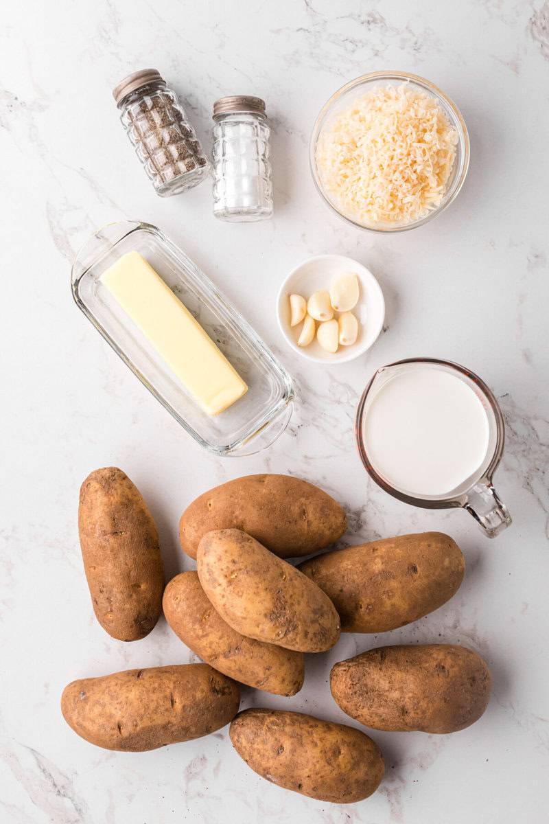 ingredients for the garlic mashed potatoes.