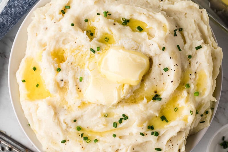 top-down view of the Garlic Mashed Potatoes.