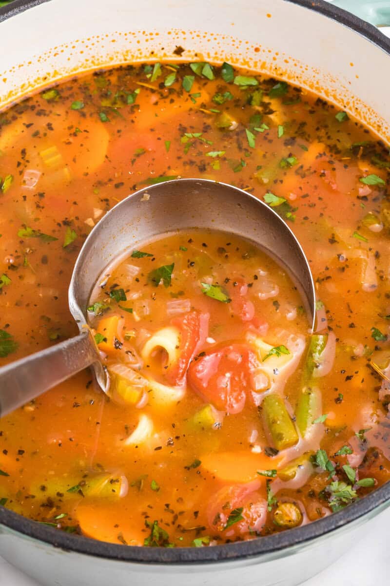 closeup of serving the minestrone.
