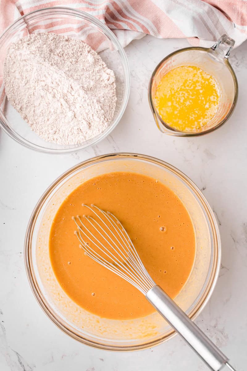 mixing the wet ingredients for the batter.
