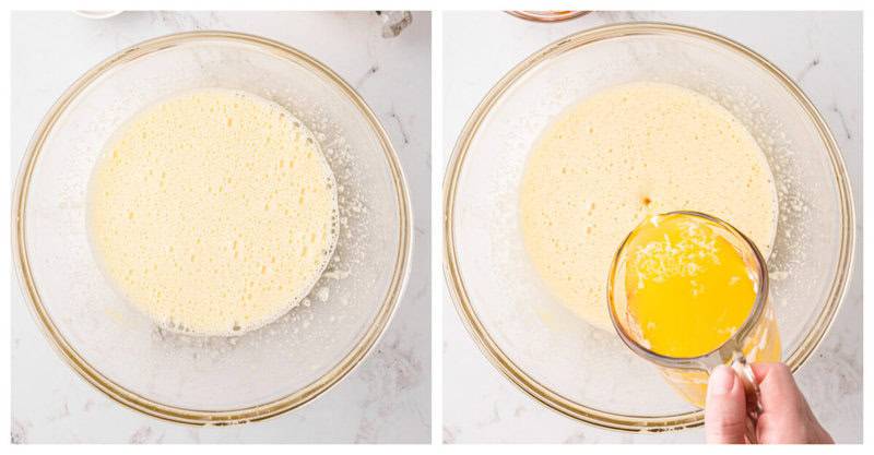 mixing together the wet ingredients for the cupcake batter.