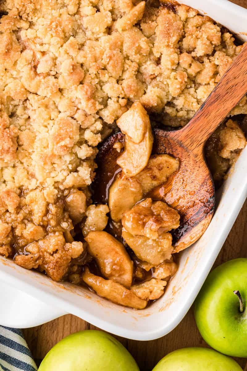 closeup of the apple cobbler.