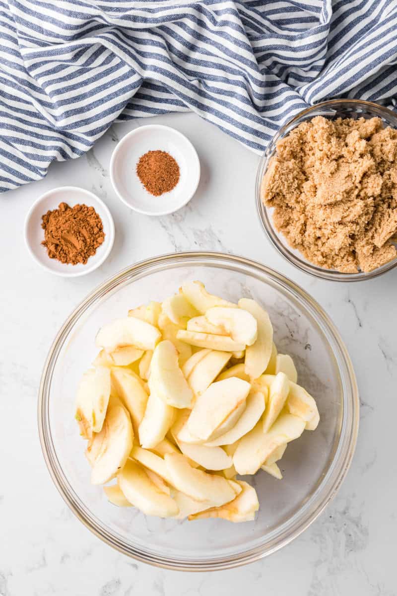 sliced apples in a bowl.