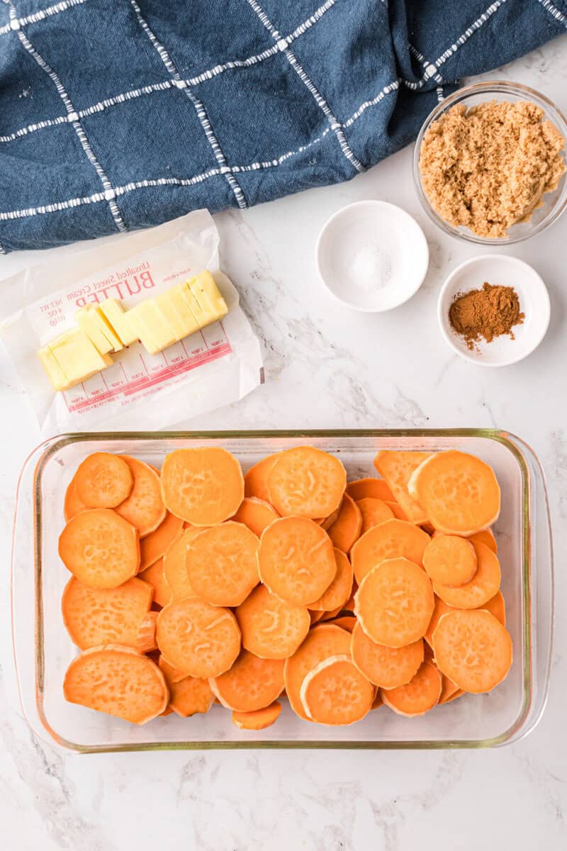 yams in the bottom of the casserole dish.