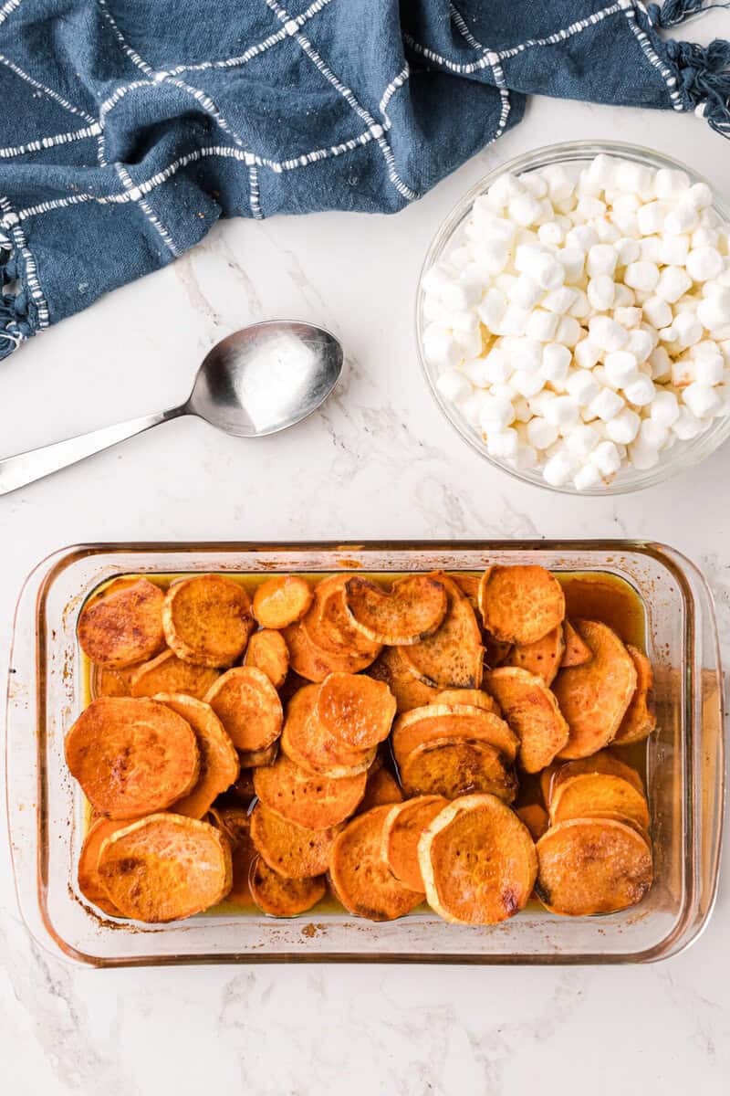 baked yams in the casserole dish.