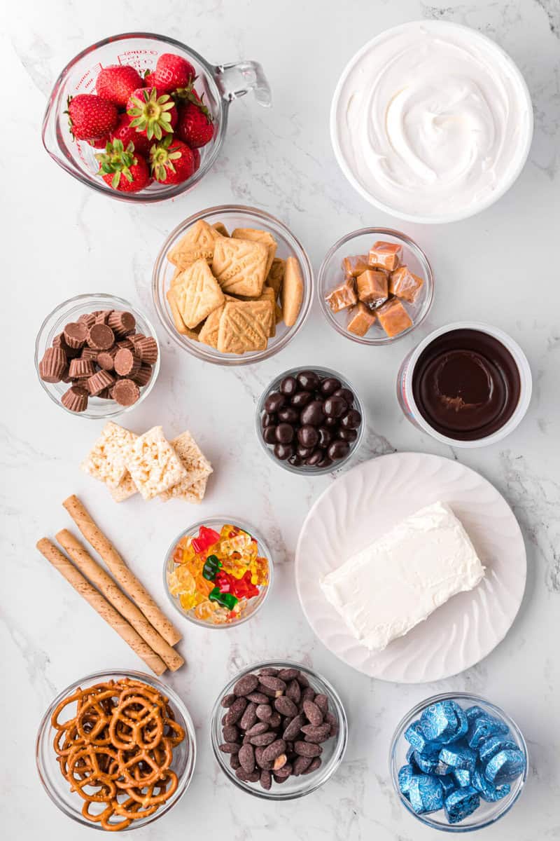 ingredients for the dessert charcuterie board.