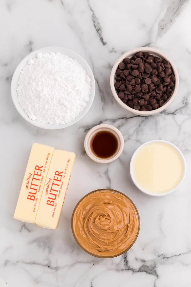 ingredients for the peanut butter and chocolate fudge.