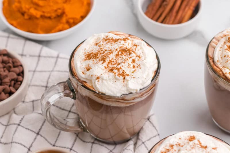 a mug of the pumpkin spice hot chocolate.