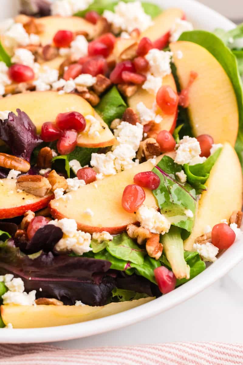 closeup of the Thanksgiving Salad in a white bowl.