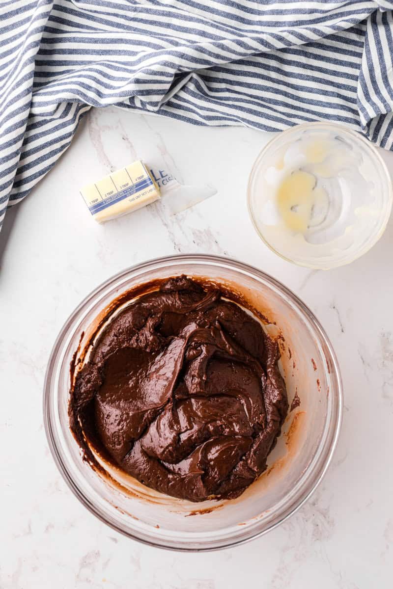 the fudge melted and mixed in large white bowl.