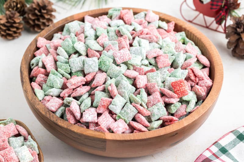 bowl of Christmas Puppy Chow.