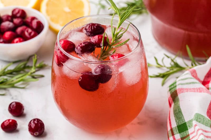 closeup of the Christmas Punch in a glass.