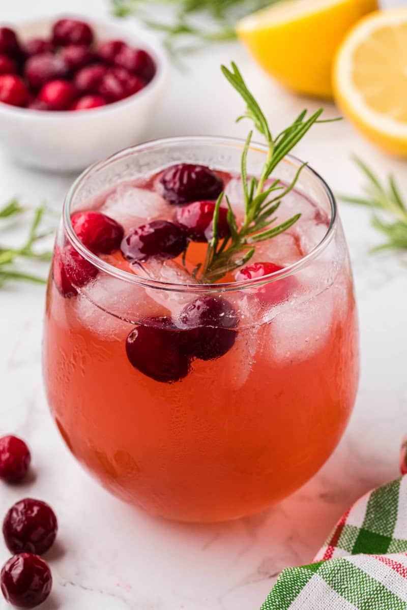 top-down view of the Christmas Punch in a glass.