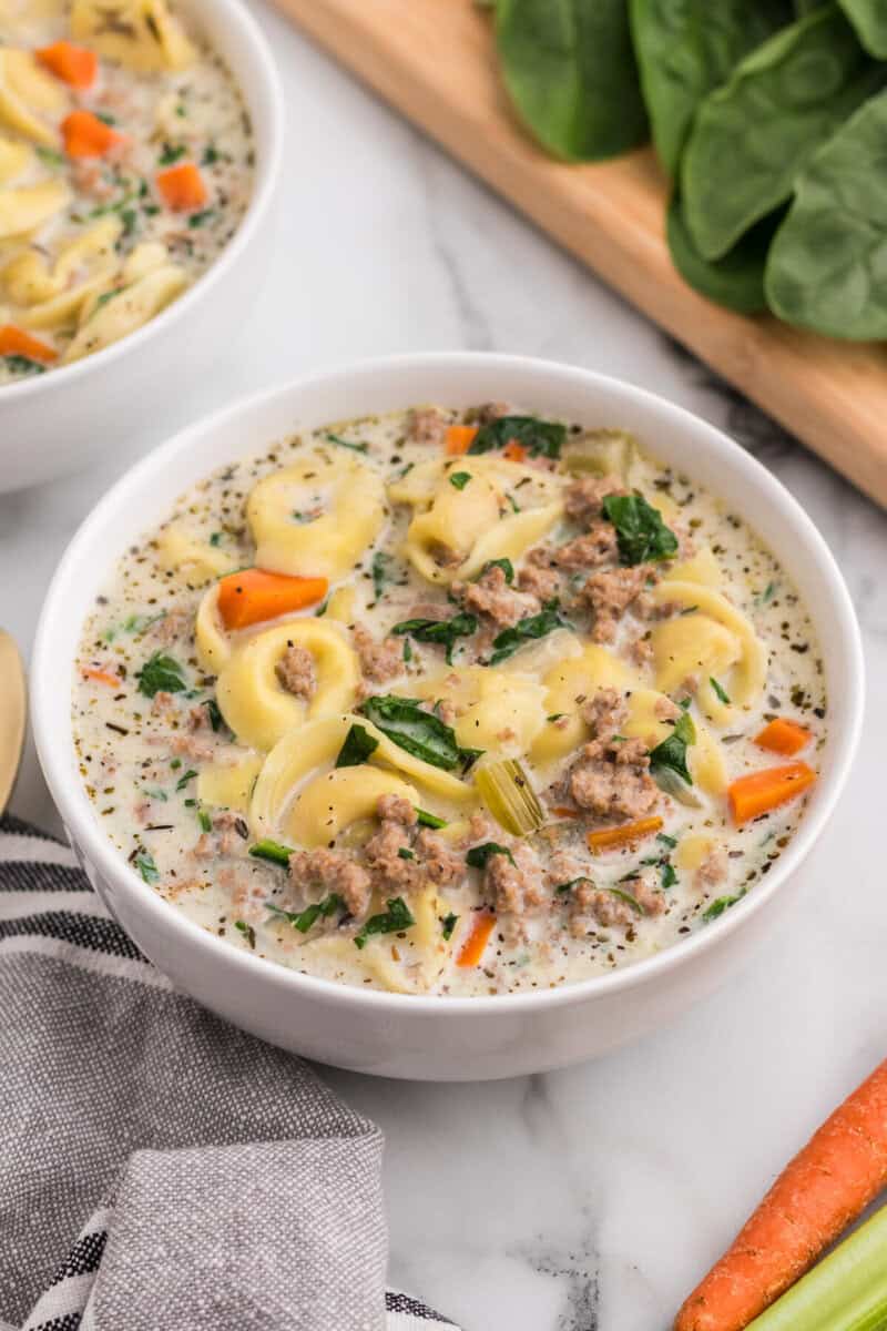 bowl of the creamy sausage tortellini.