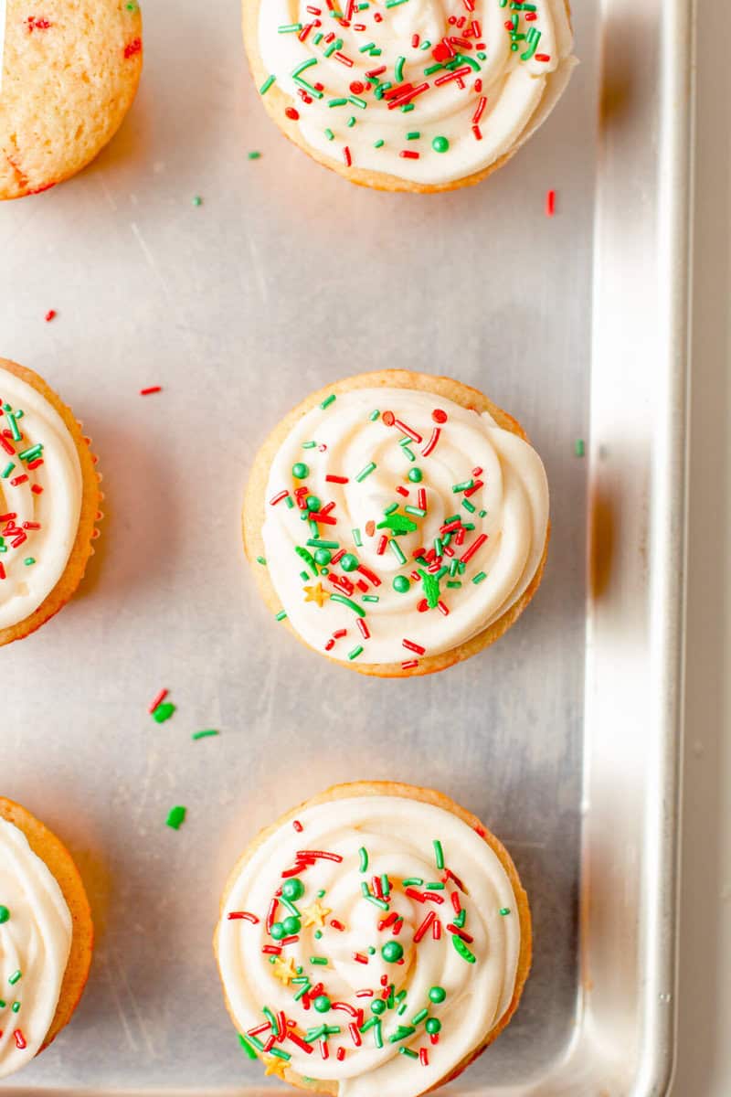 top-down closeup view of the Christmas Cupcakes.