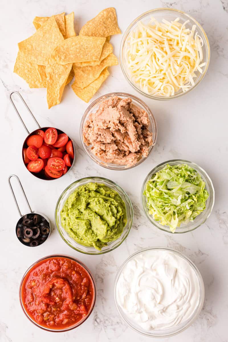 ingredients for the 7 Layer Dip.
