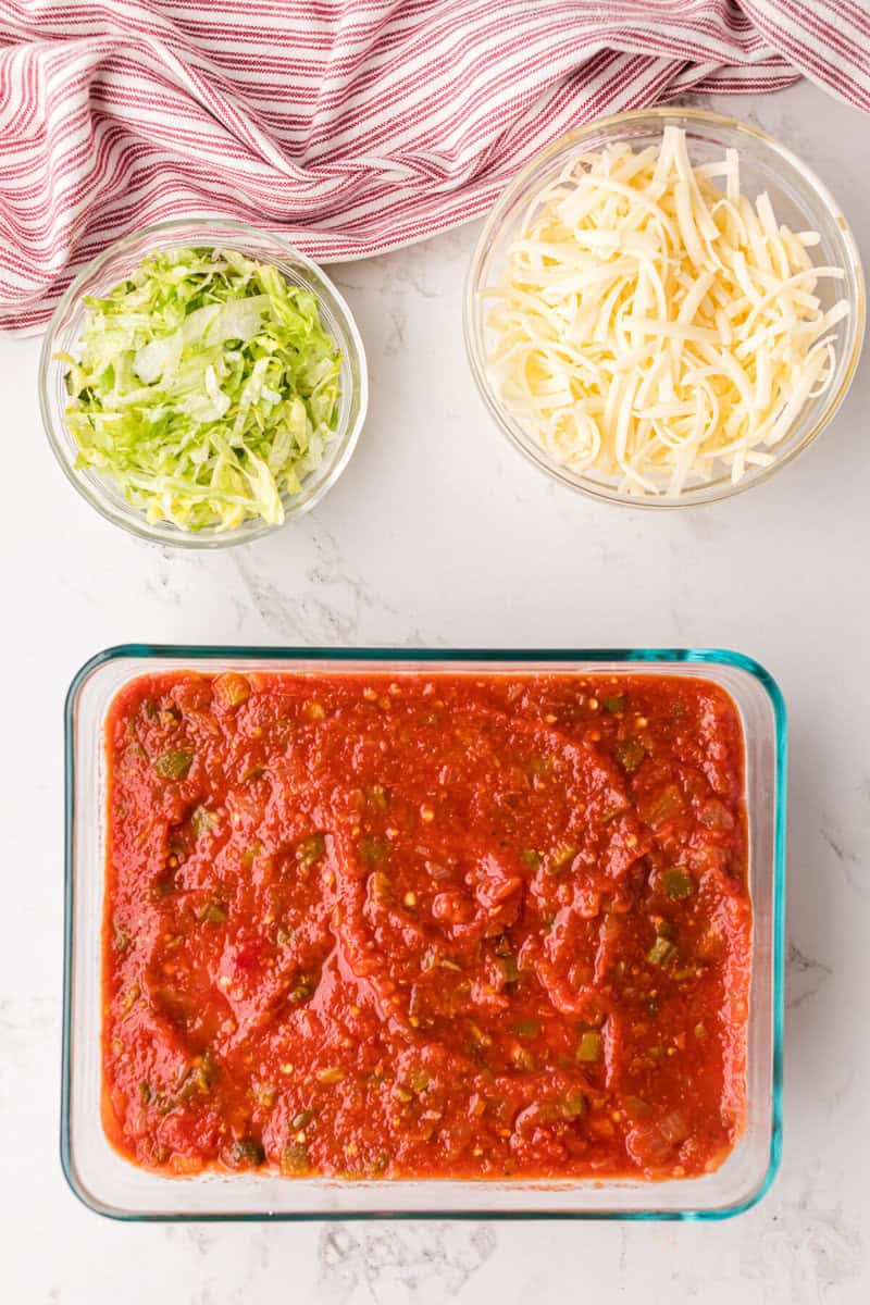 salsa layer on the 7 Layer Dip.