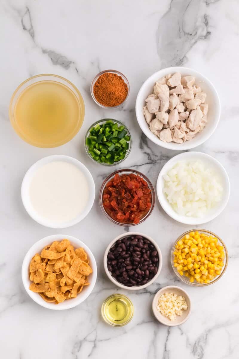 ingredients for the Creamy Chicken Tortilla Soup.