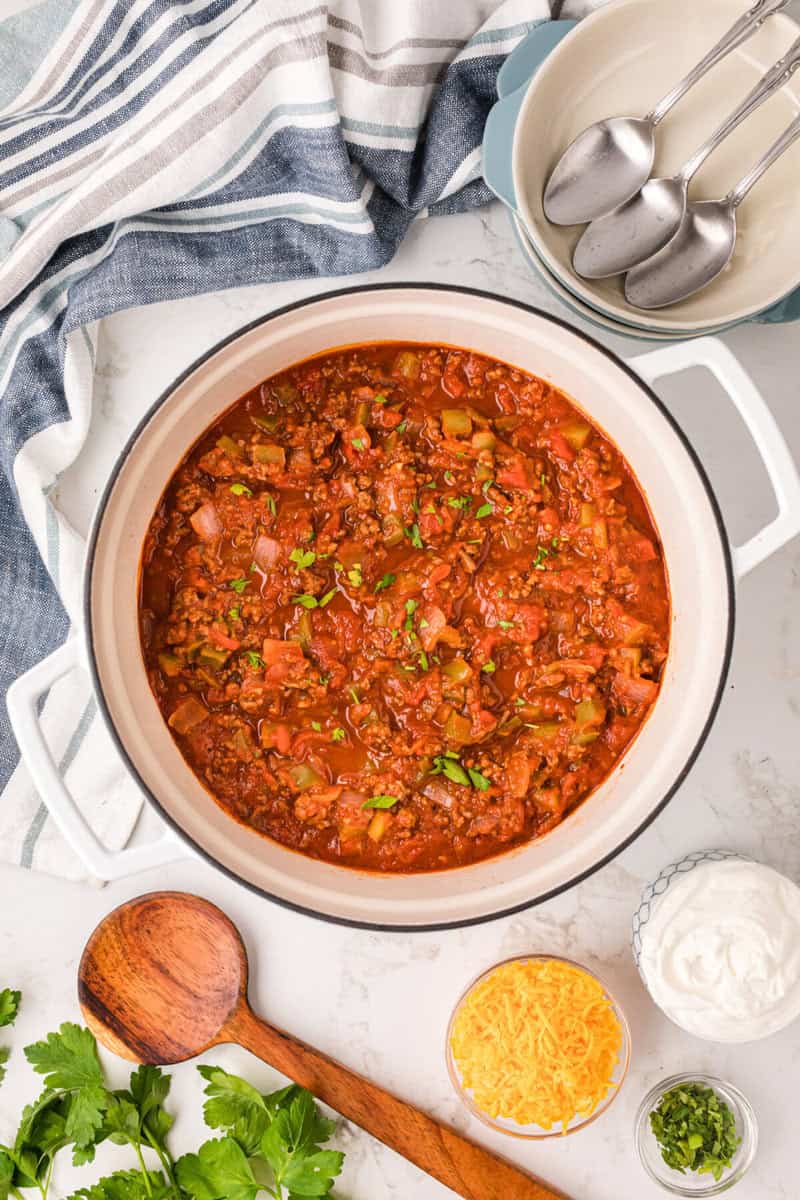 No Bean Chili ready to serve.