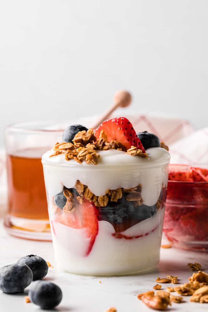 fully built parfait in cup.