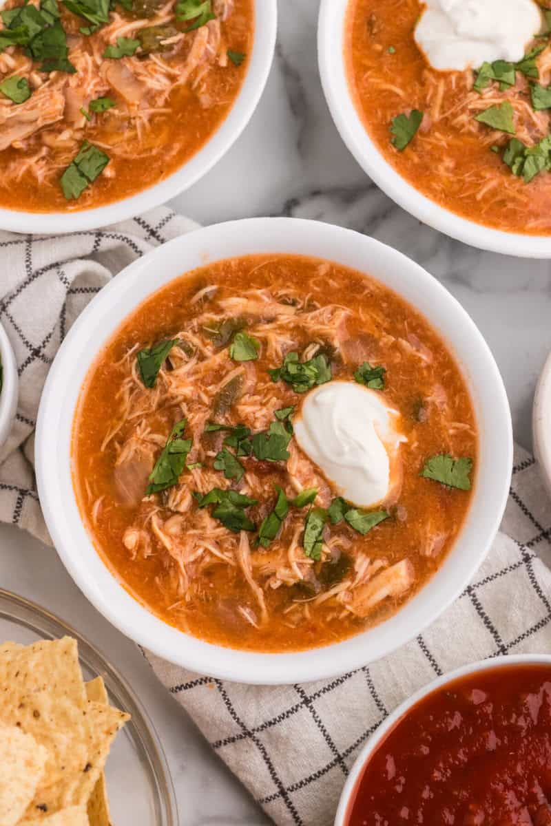 three bowls of the chicken fajita soup.