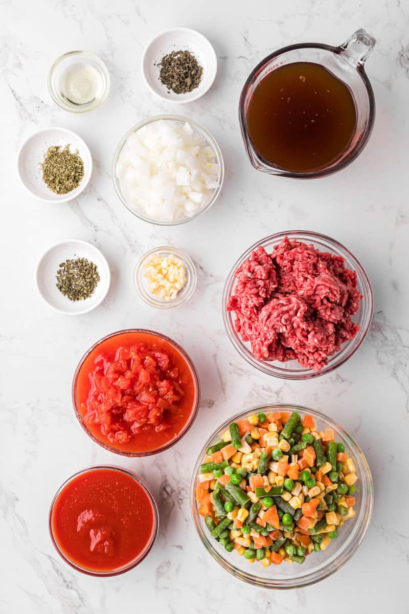 ingredients for the vergetable beef soup.