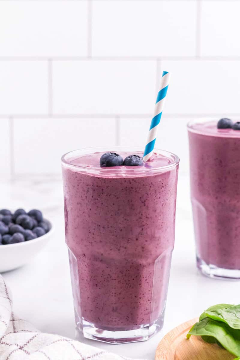 two glasses of the Blueberry Spinach Smoothie.