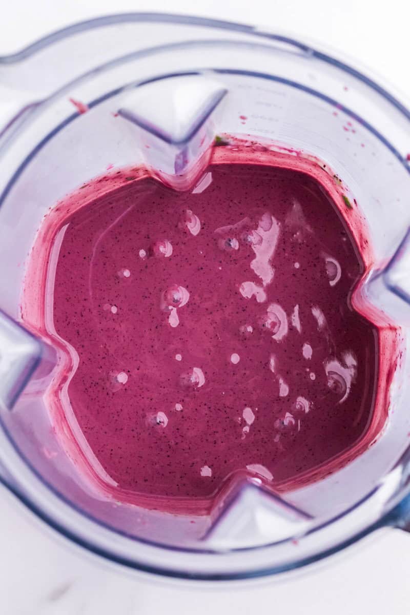 top-down view of the smoothie in the blender.