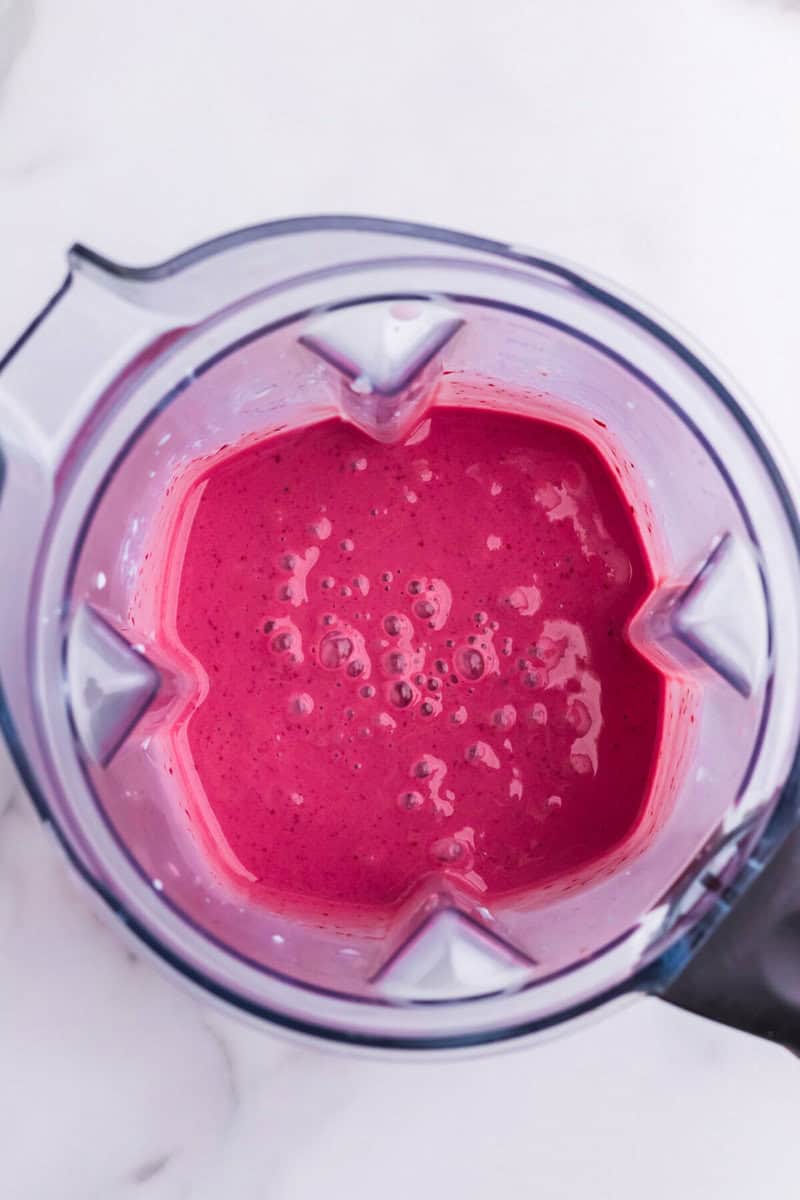 blended cherry smoothie in the blender.