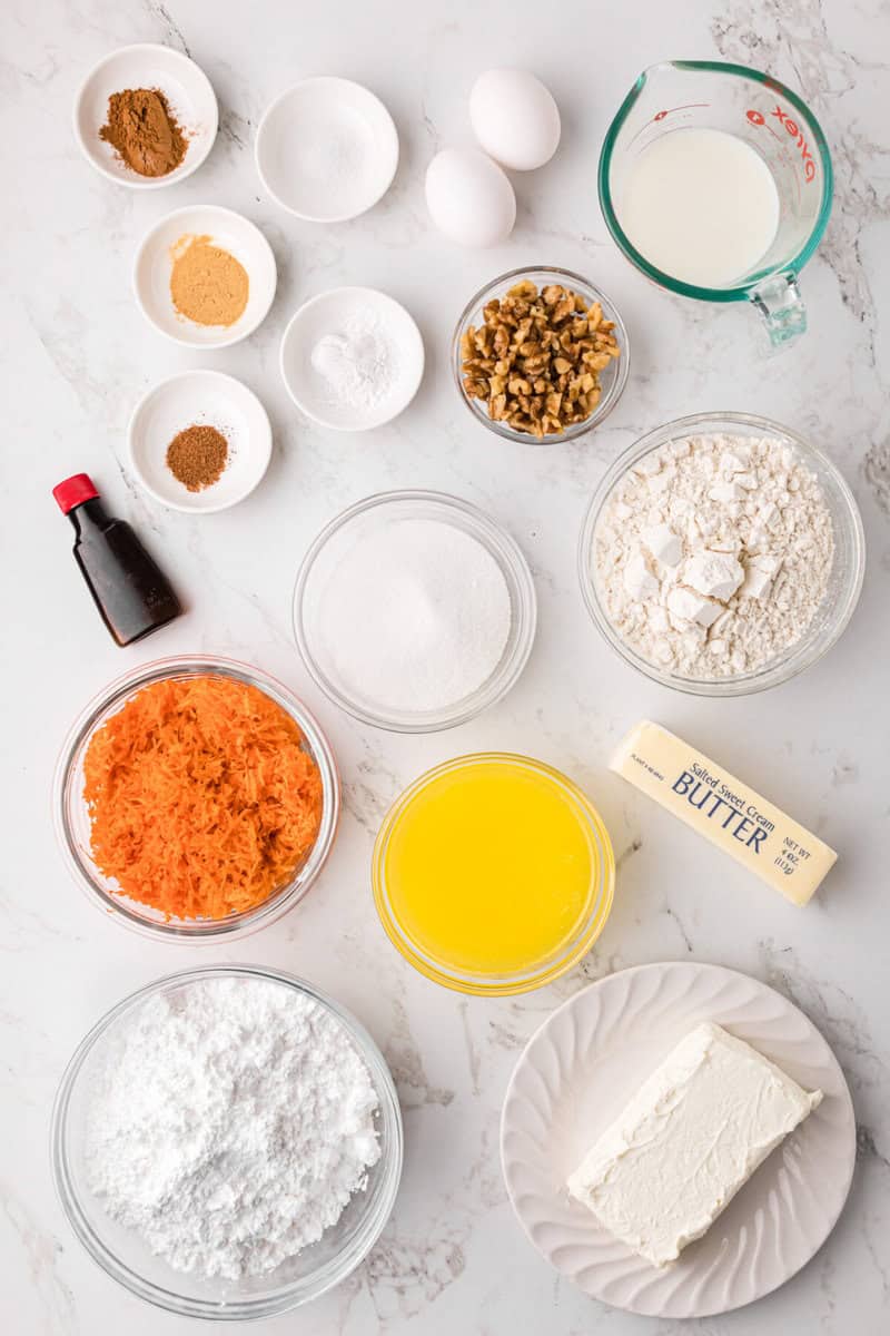 ingredients for the carrot cake cupcakes.