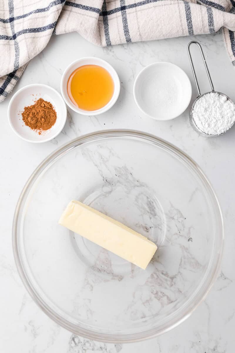 stick of butter in large bowl to start the recipe.