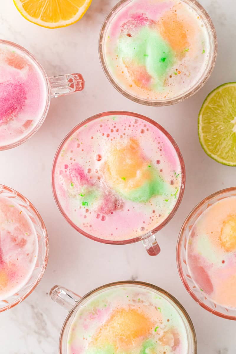 top-down view of the Sherbet Punch in glasses.