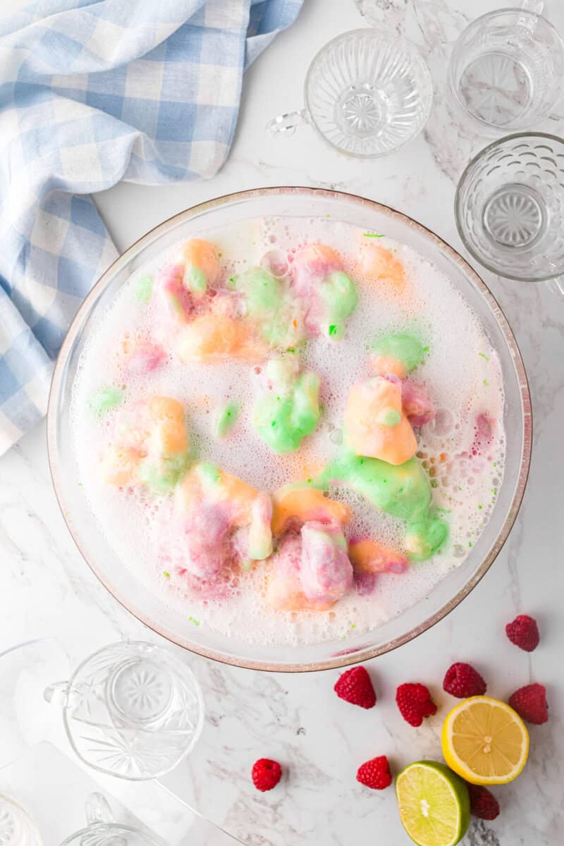 letting the soda mix in with the sherbet.