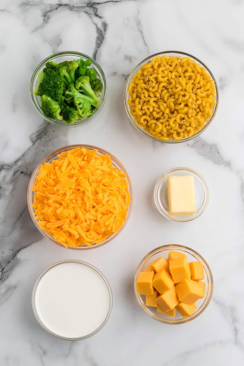 ingredients for the broccoli mac and cheese.