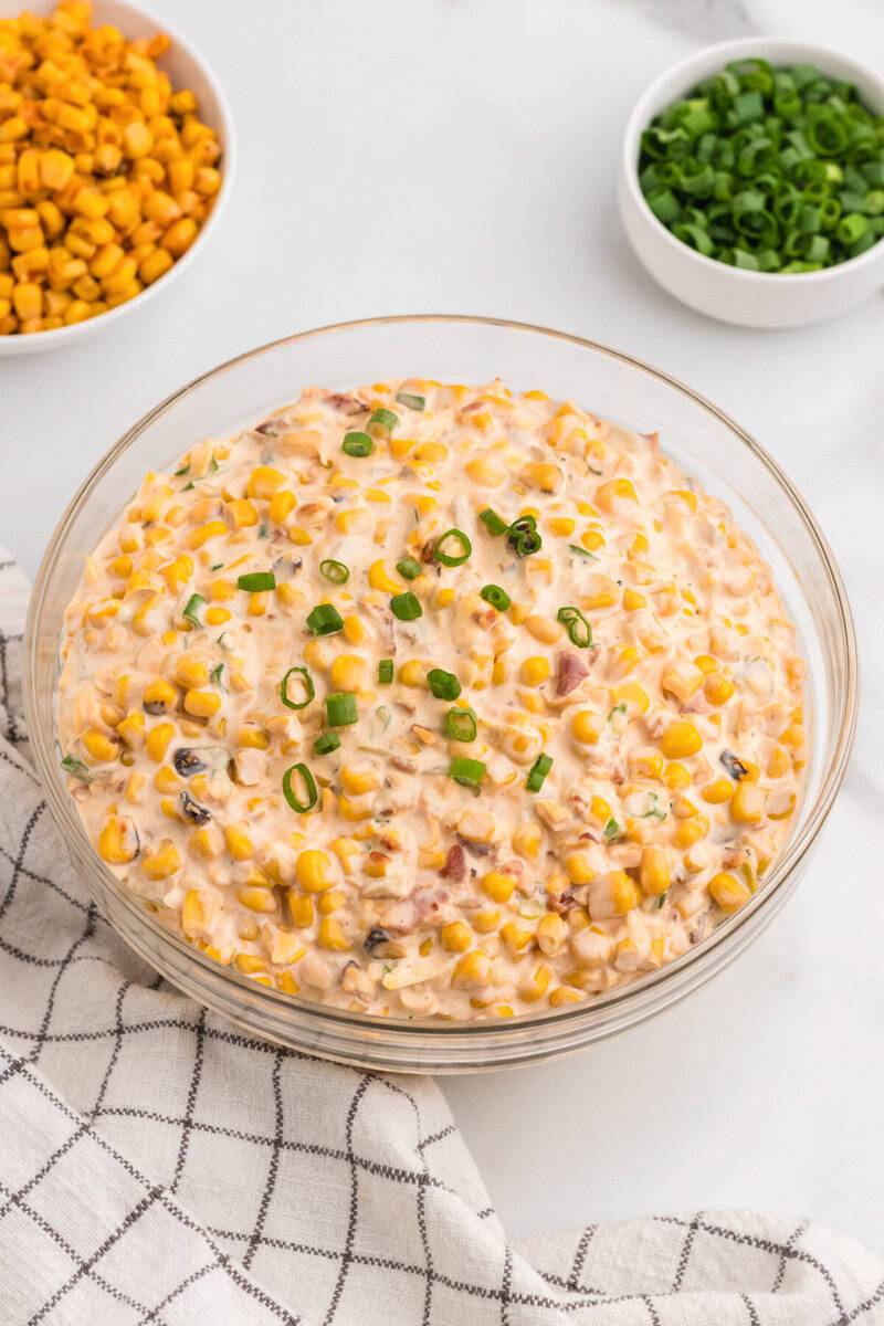 Crack Corn Dip mixed together in the mixing bowl.
