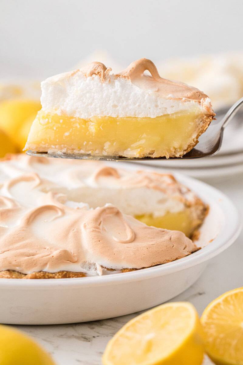serving a slice of the Lemon Meringue Pie.