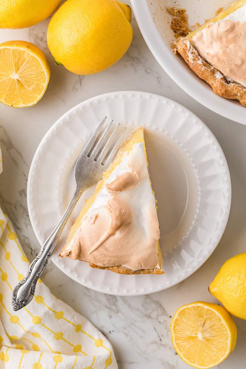 top-down view of a slice of the Lemon Meringue Pie.