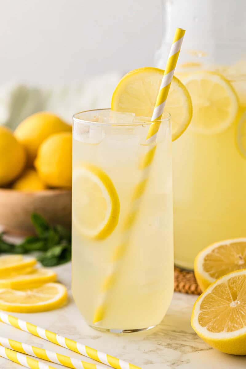 closeup of a glass of the Homemade Lemonade.